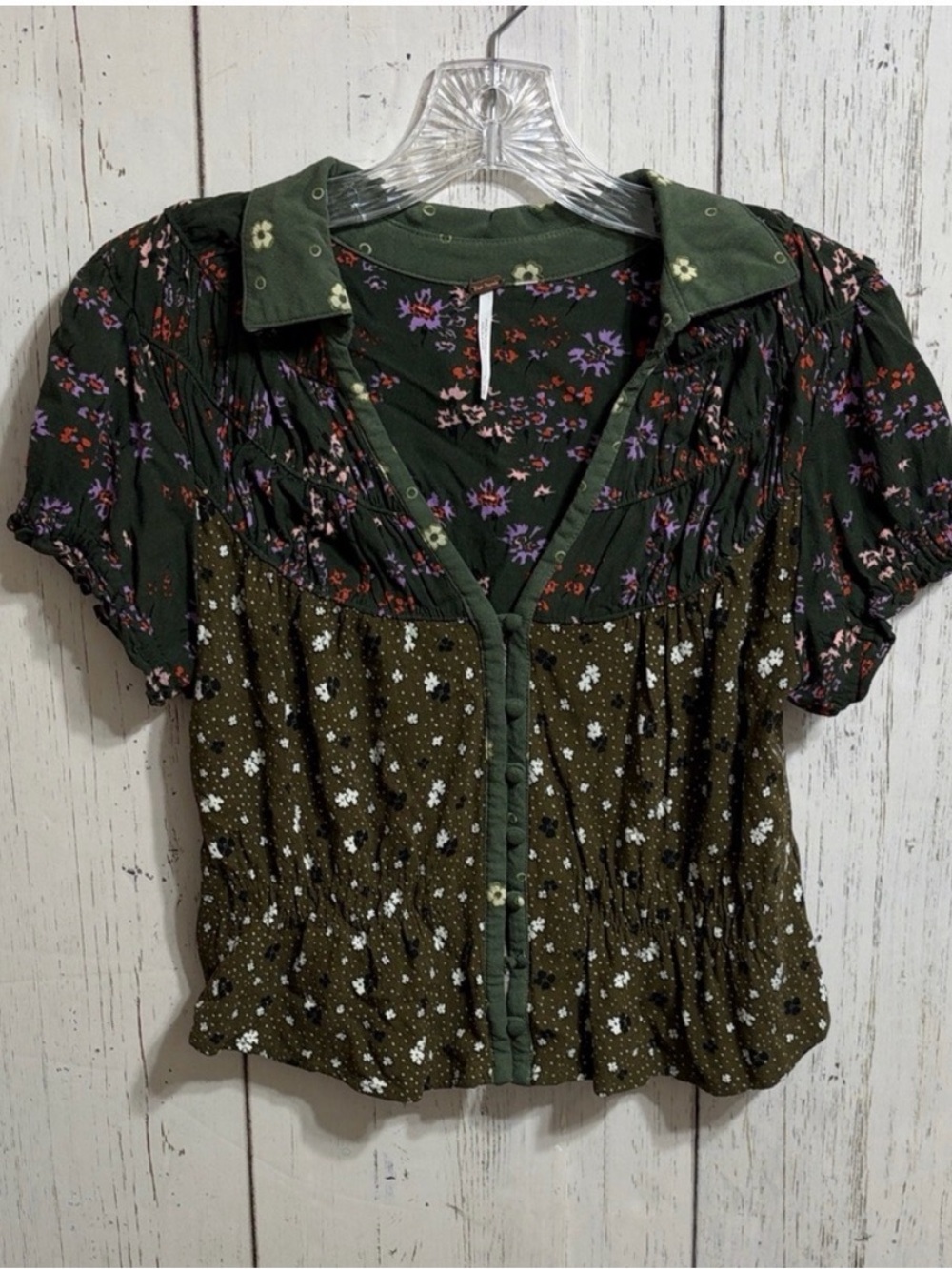 Free People Green Floral Blouse XS
